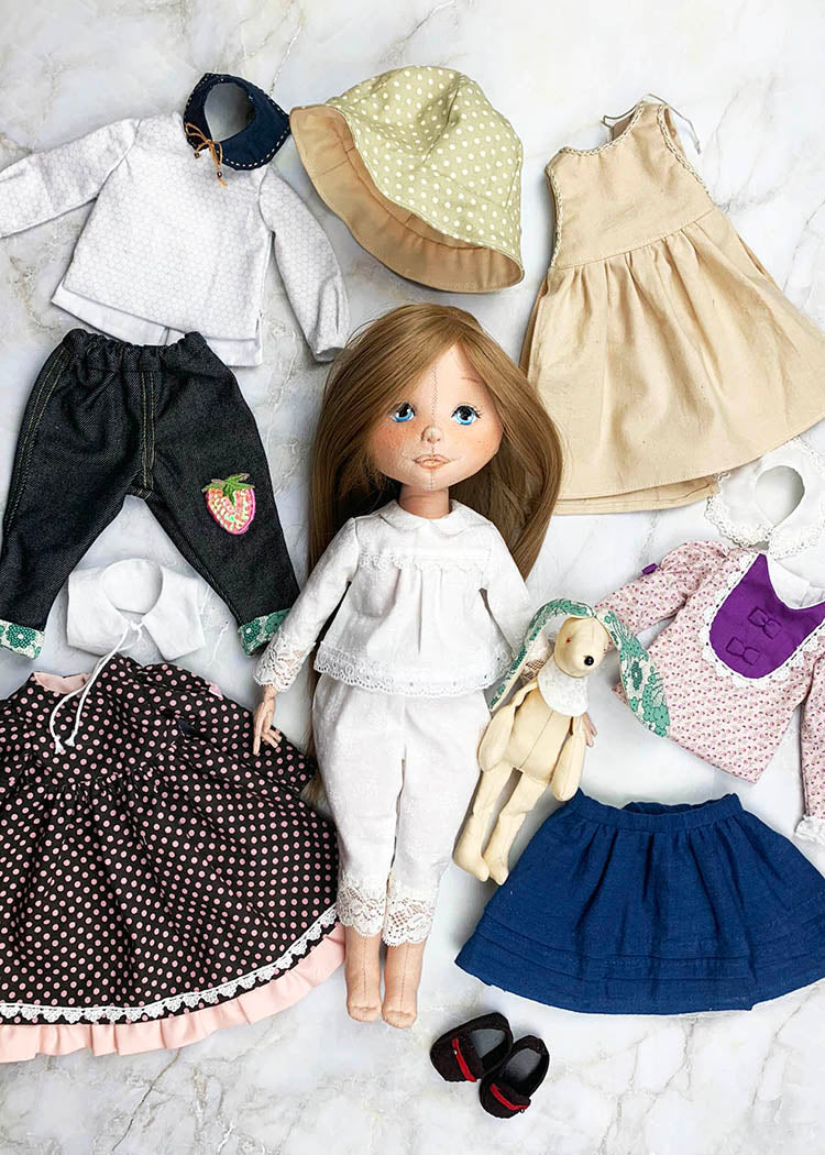 40cm Doll Pattern / (J) Bess Clothing Sets (Face center seam)