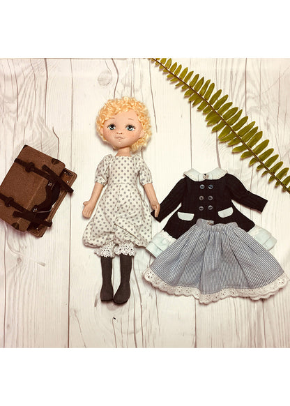 25cm Doll Pattern 🎀 (J) Sara & Suitcase (Dress-Up)